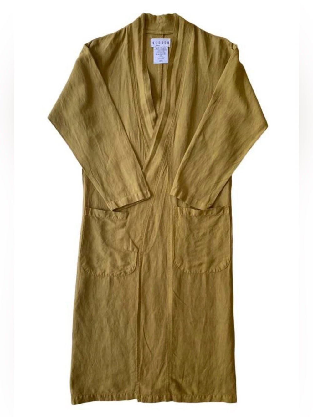SEEKER kimono linen mustard yellow unisex duster size medium EUC